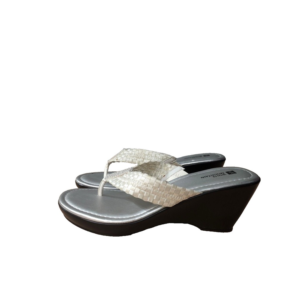 White‎ Mountain Womens Wishlist Platform Thong Wedge White Woven Size 10M